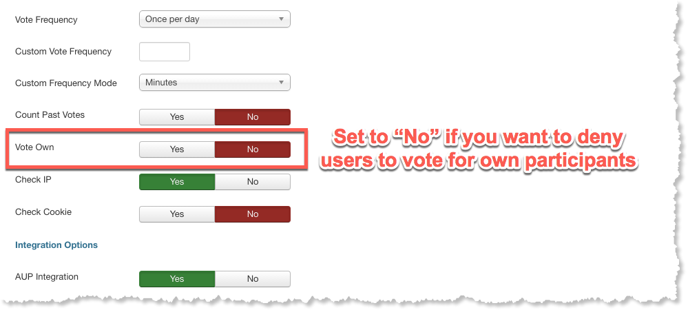 Option to deny users to vote for own entries