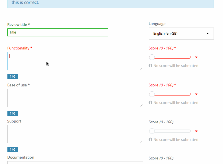 Give a short brief comment in each fild and set your score rating