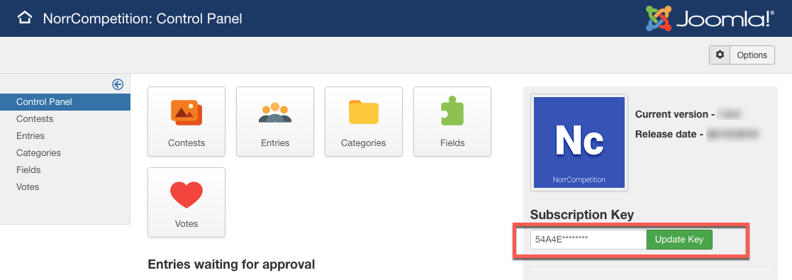 Enter Subscription Key in NorrCompetition dashboard