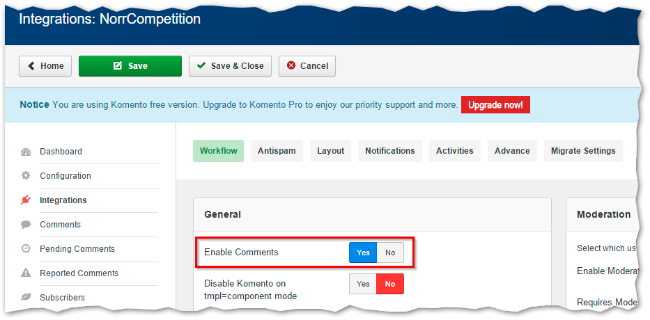 Komento integration - enable comments