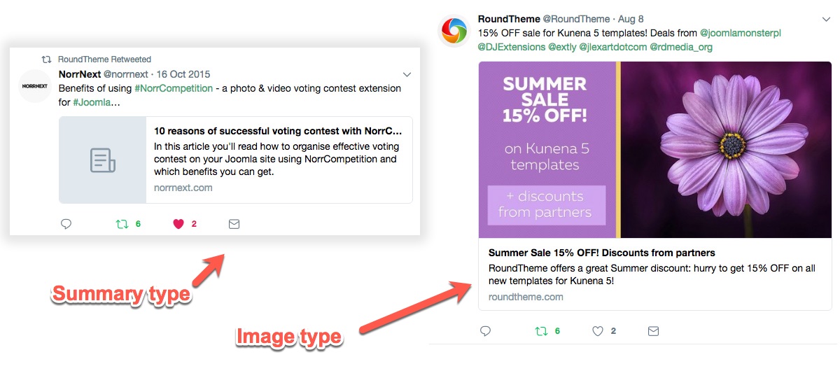 Example of Twitter Card Types