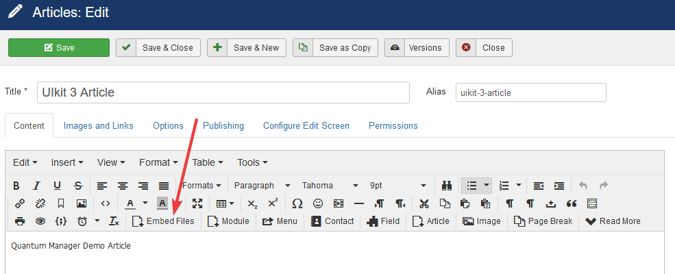 Embed Fiels editor button
