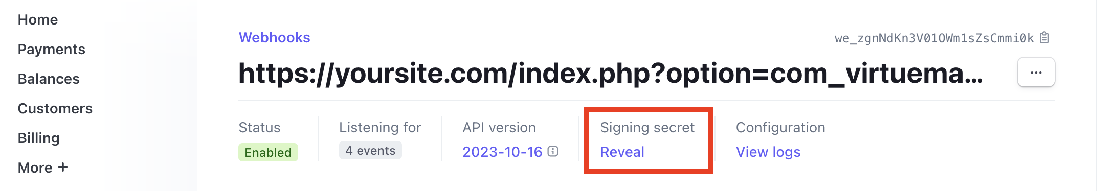 Get Webhook Secret in Stripe dashboard