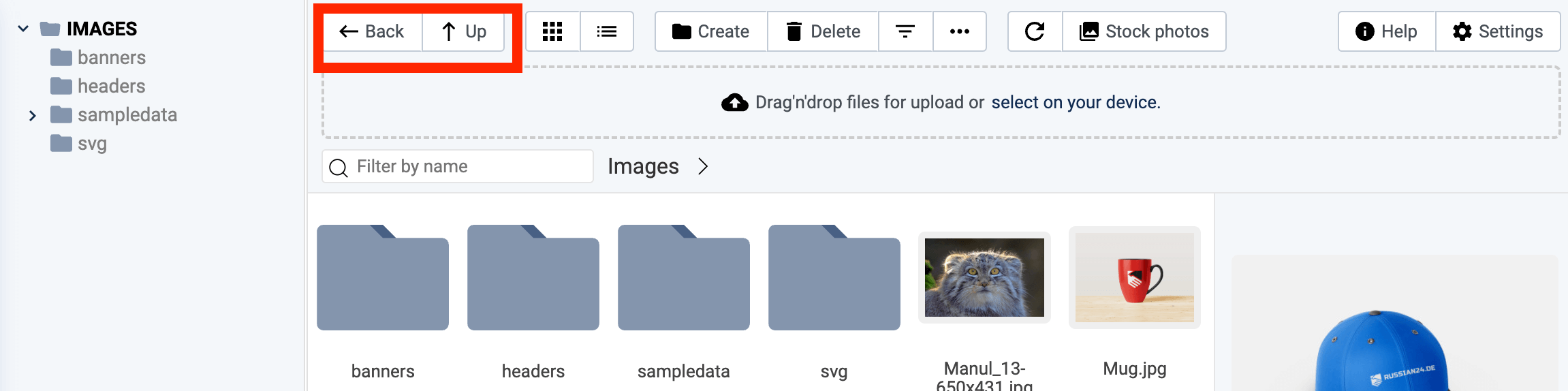 Back and Up buttons moved to the top right