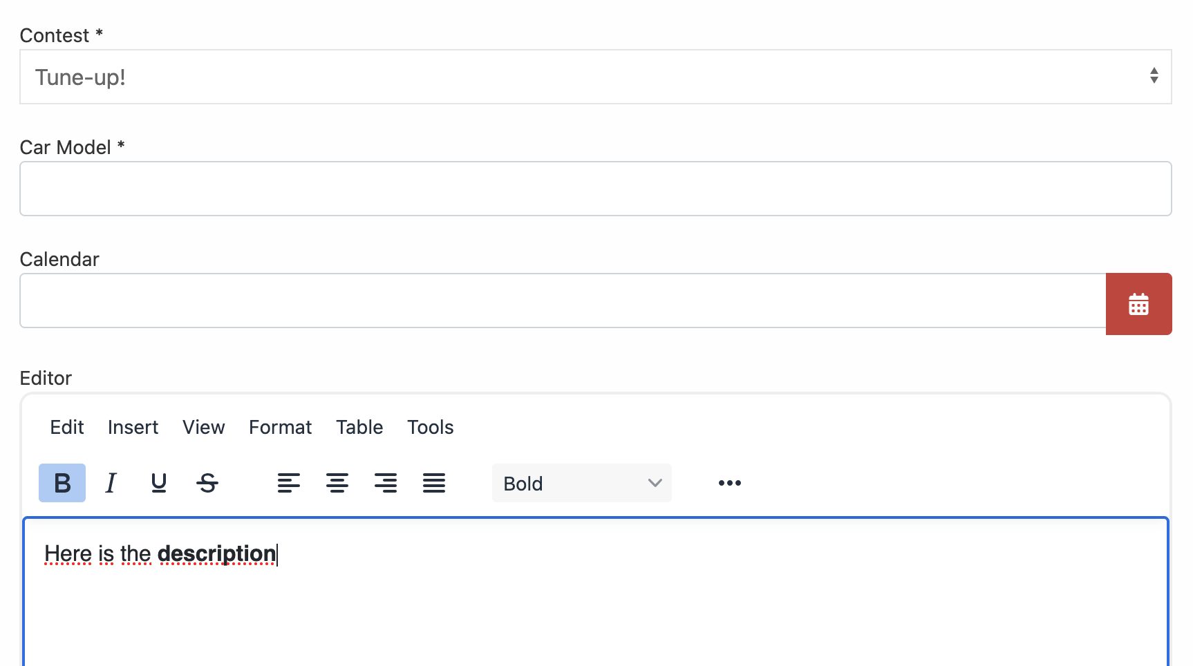 Editor field. The result on the front-end