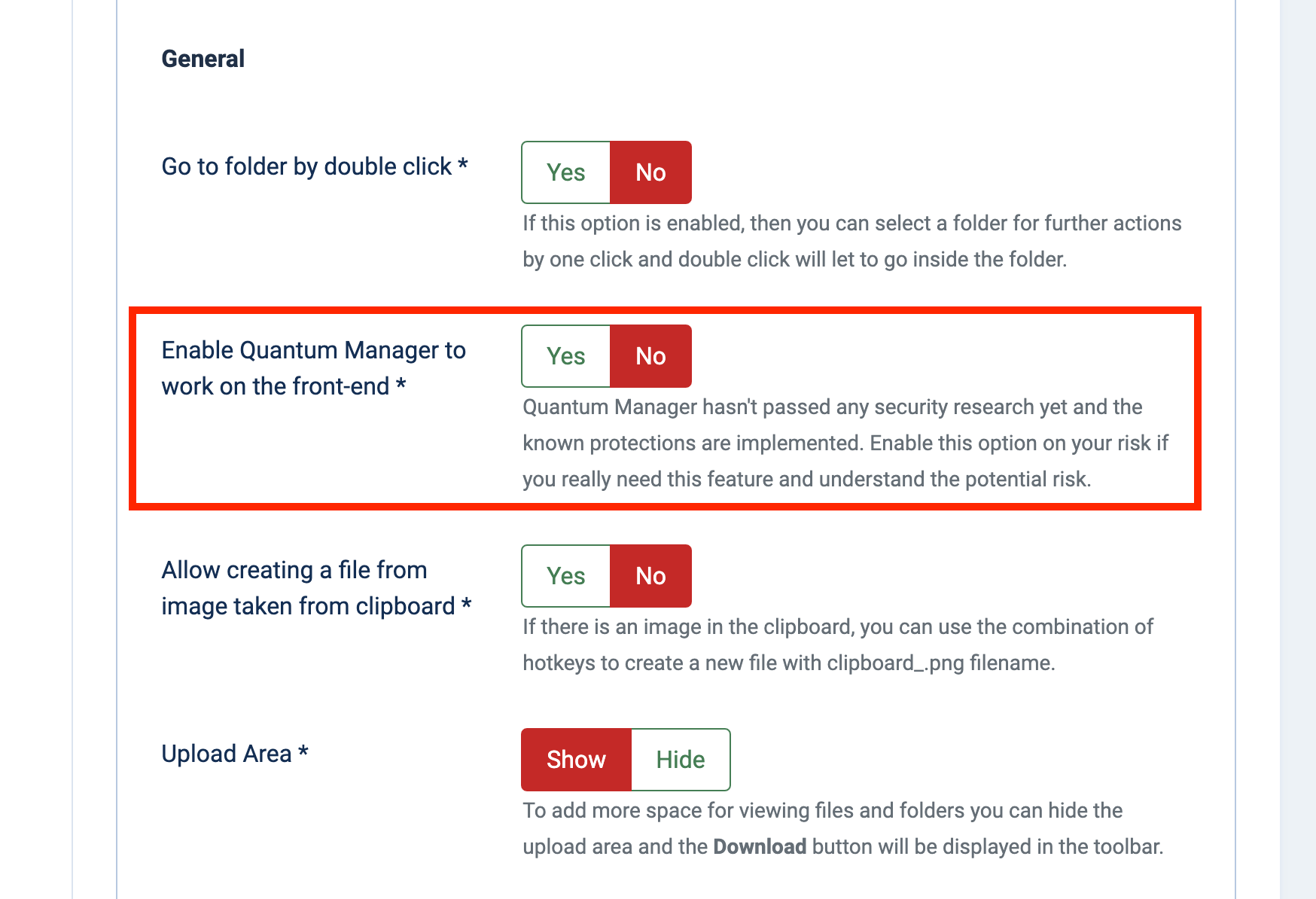 Quantum Manager on the front-end