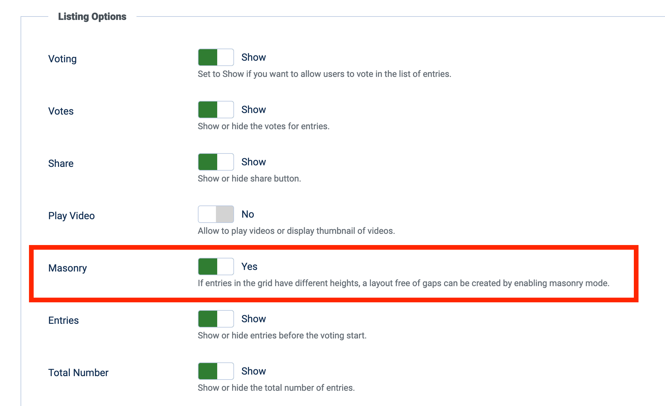 NorrCompetition 2.0.0 - enable masonry mode in the list of entries