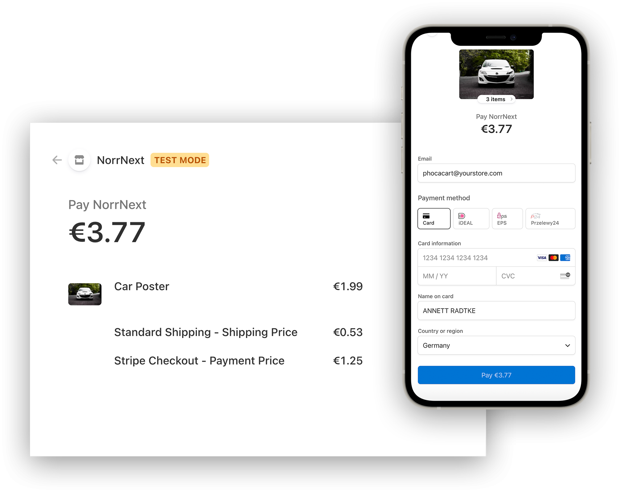 Stripe checkout plugin for Phoca Cart - new design