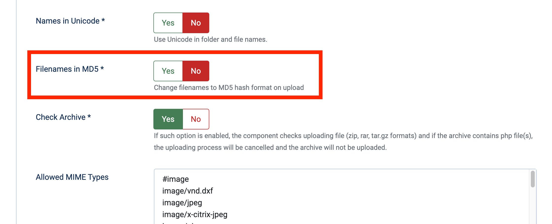change names in MD5 hashes when uploading a file