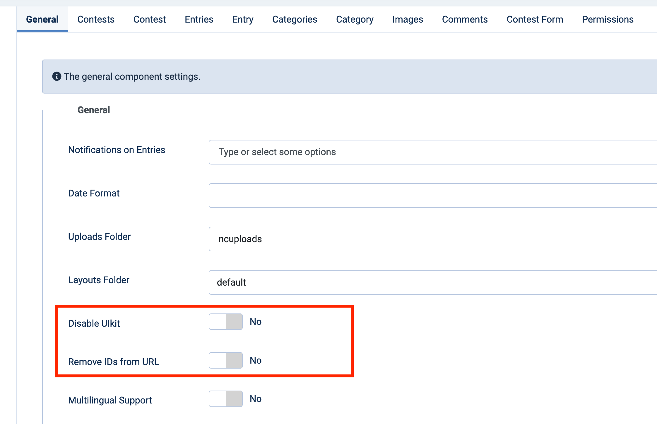 NorrCompetition 2.0.0 - Disable UIkit and Remove IDs from URLs