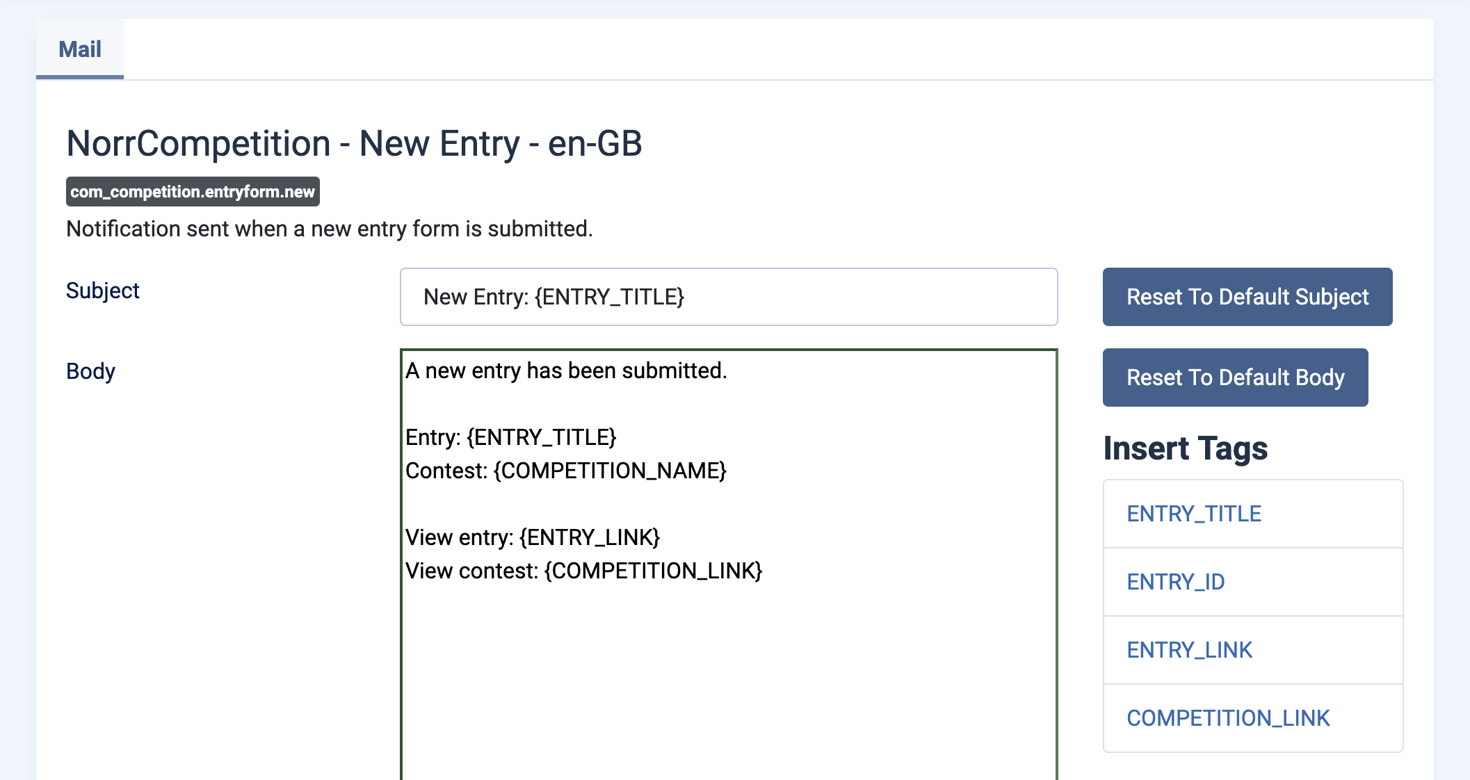 NorrCompetition 3.0 Edit Mail template