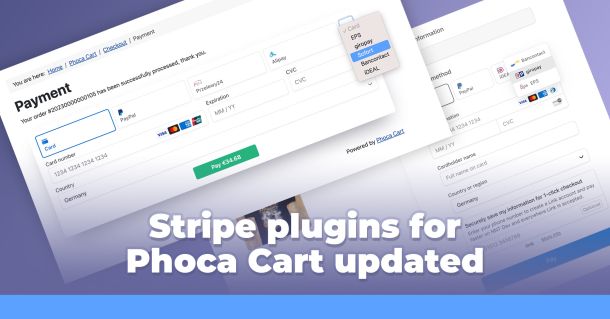 Major update of Stripe and Stripe Checkout plugins for Phoca Cart